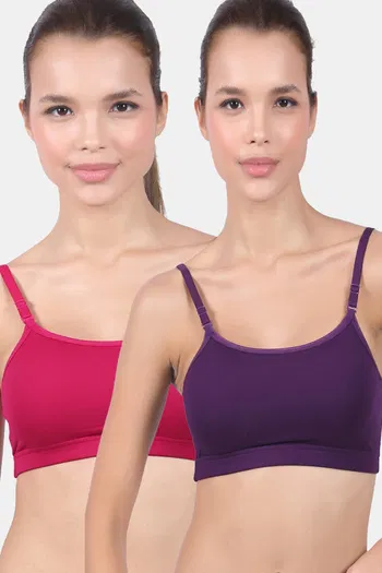 Buy Lady Lyka Cotton Lycra Sports Bra (Pack of 2) - Multicolor